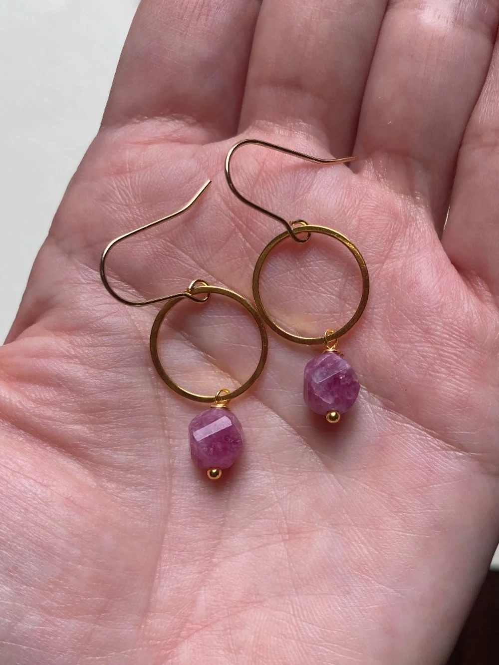 Magenta Chalcedony Hoop Earrings - Handmade